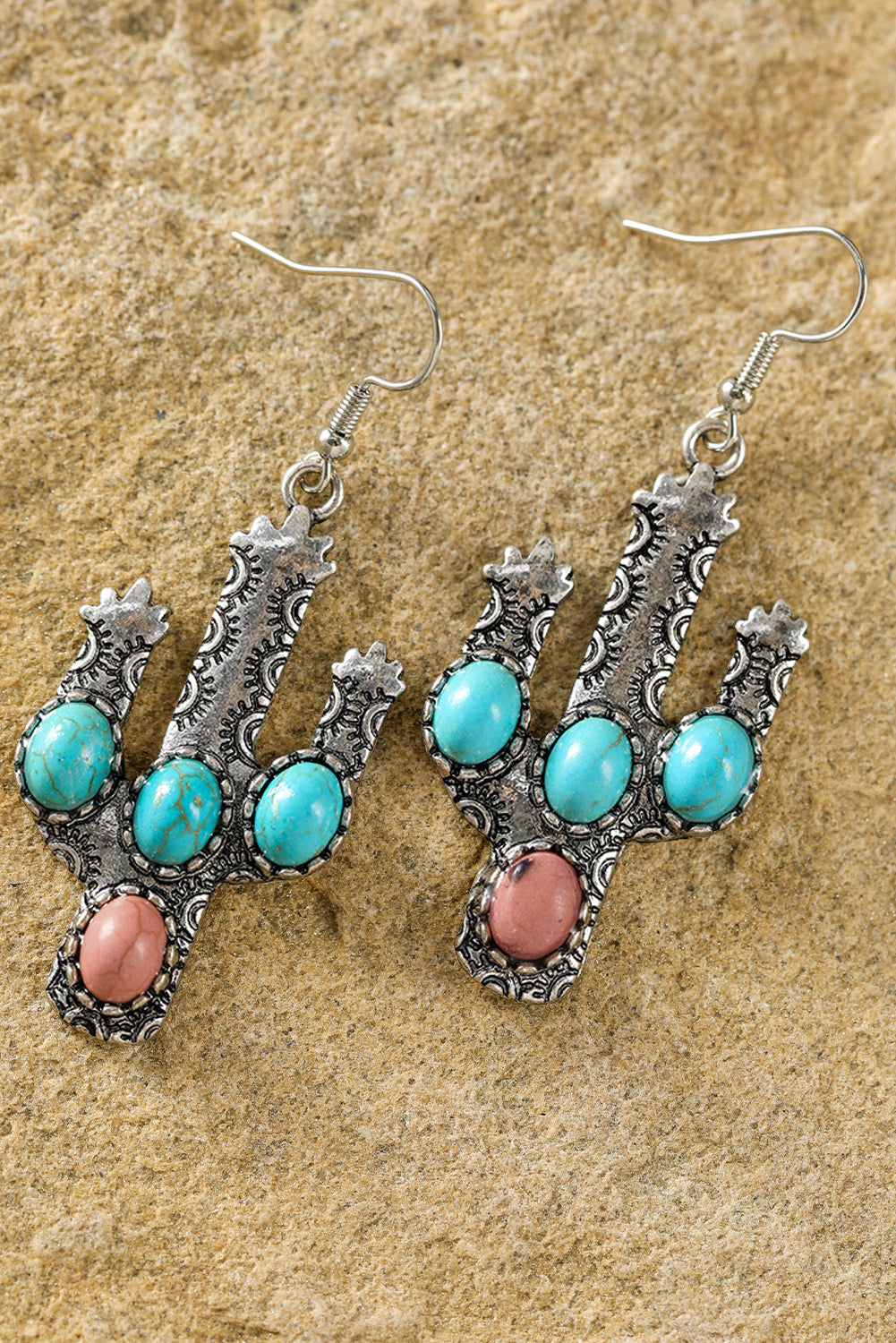 Light Blue Western Turquoise Decor Cactus Drop Earrings Jewelry JT's Designer Fashion