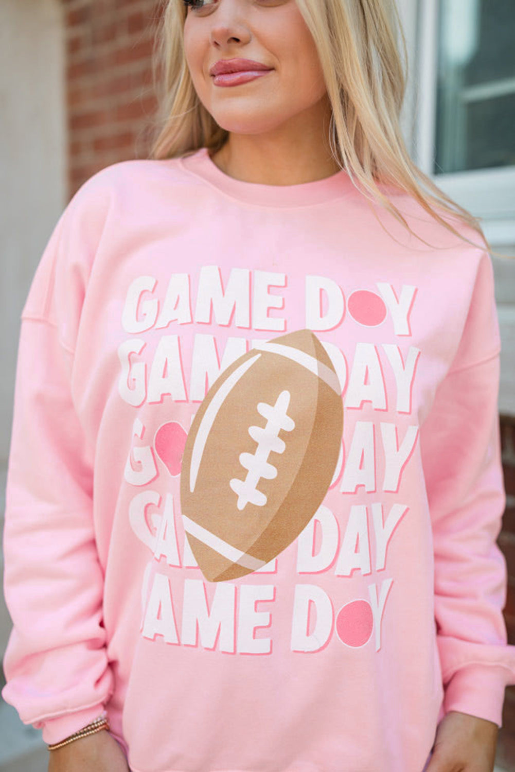 Pink GAME DAY Rugby Football Graphic Pullover Sweatshirt Graphic Sweatshirts JT's Designer Fashion