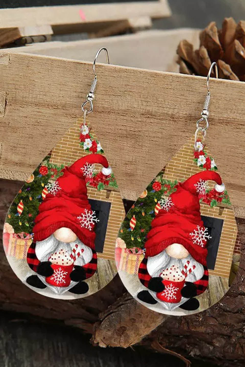 Christmas Gnomies Snowflake Water Drop Earrings Jewelry JT's Designer Fashion