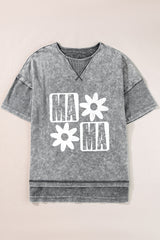 Philippine Gray MAMA Daisy Flower Graphic Mineral Wash Drop Shoulder Vintage Tee Graphic Tees JT's Designer Fashion