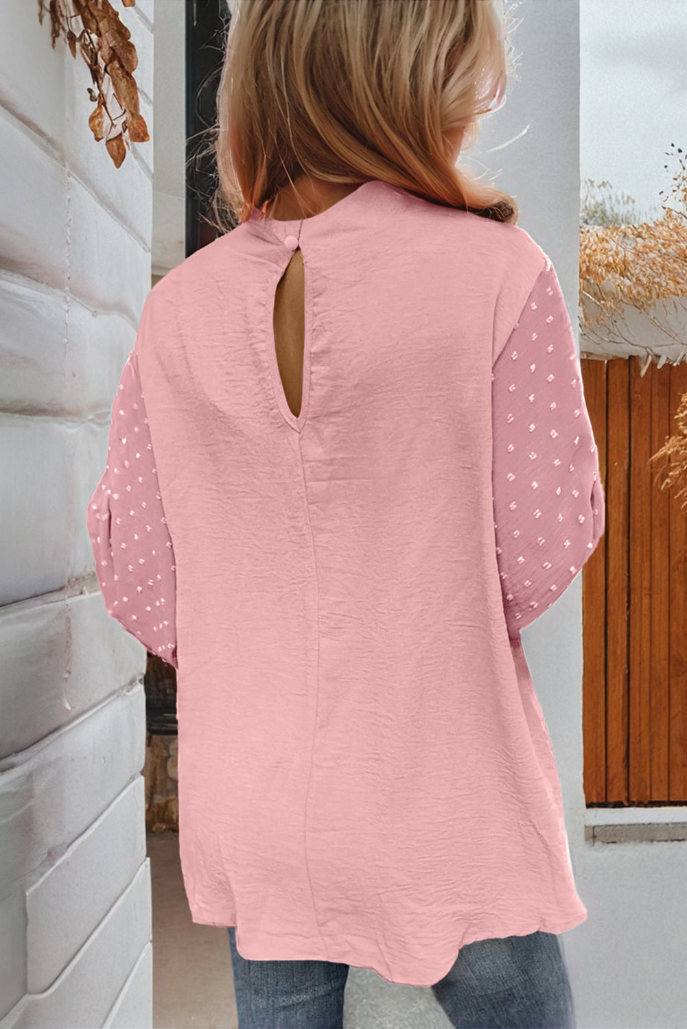 Gossamer Pink Swiss Dot Balloon Sleeve Loose Blouse Blouses & Shirts JT's Designer Fashion