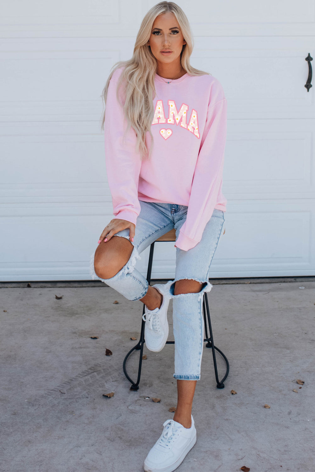 Pink Mama Letter Print Daisy Shading Sweatshirt Graphic Sweatshirts JT's Designer Fashion