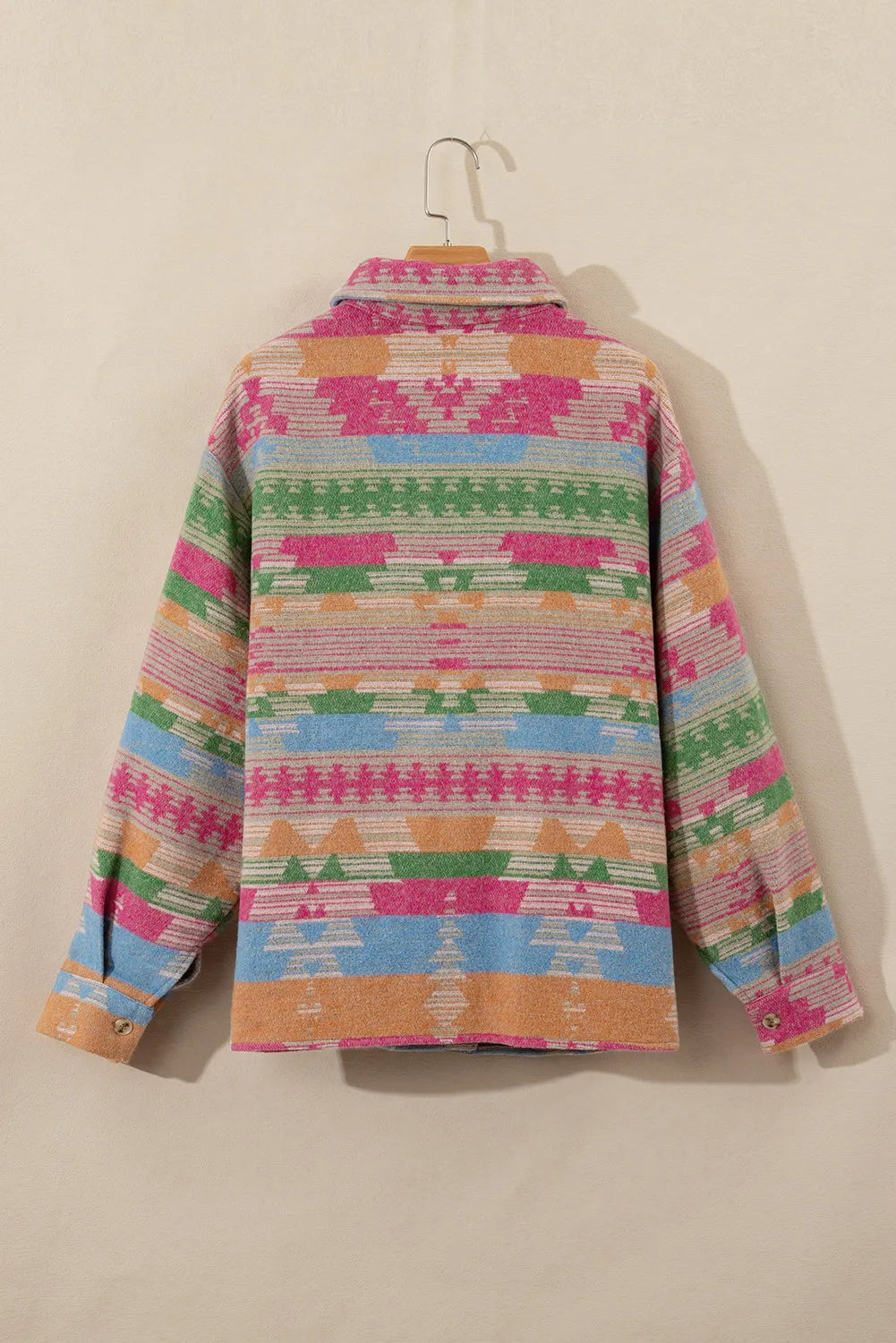 Plus Size Pocketed Printed Collared Neck Jacket Long Sleeve Tops JT's Designer Fashion