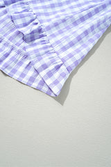 Lavendula Plaid Ruffle Wide Short Sleeve Babydoll Mini Dress Mini Dresses JT's Designer Fashion