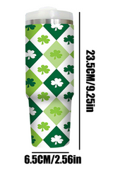 Green Clover Checkered Print Straw Large Tumbler 40oz Tumblers JT's Designer Fashion