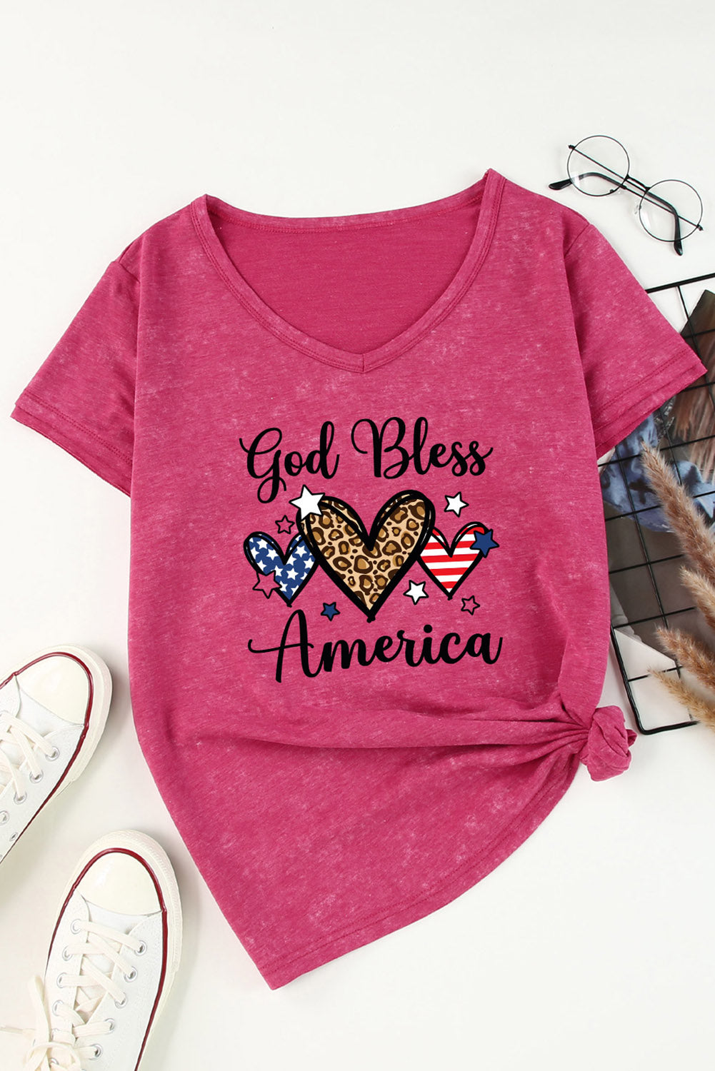 Rose God Blessed America Hearts Graphic Mineral Wash Tee Graphic Tees JT's Designer Fashion