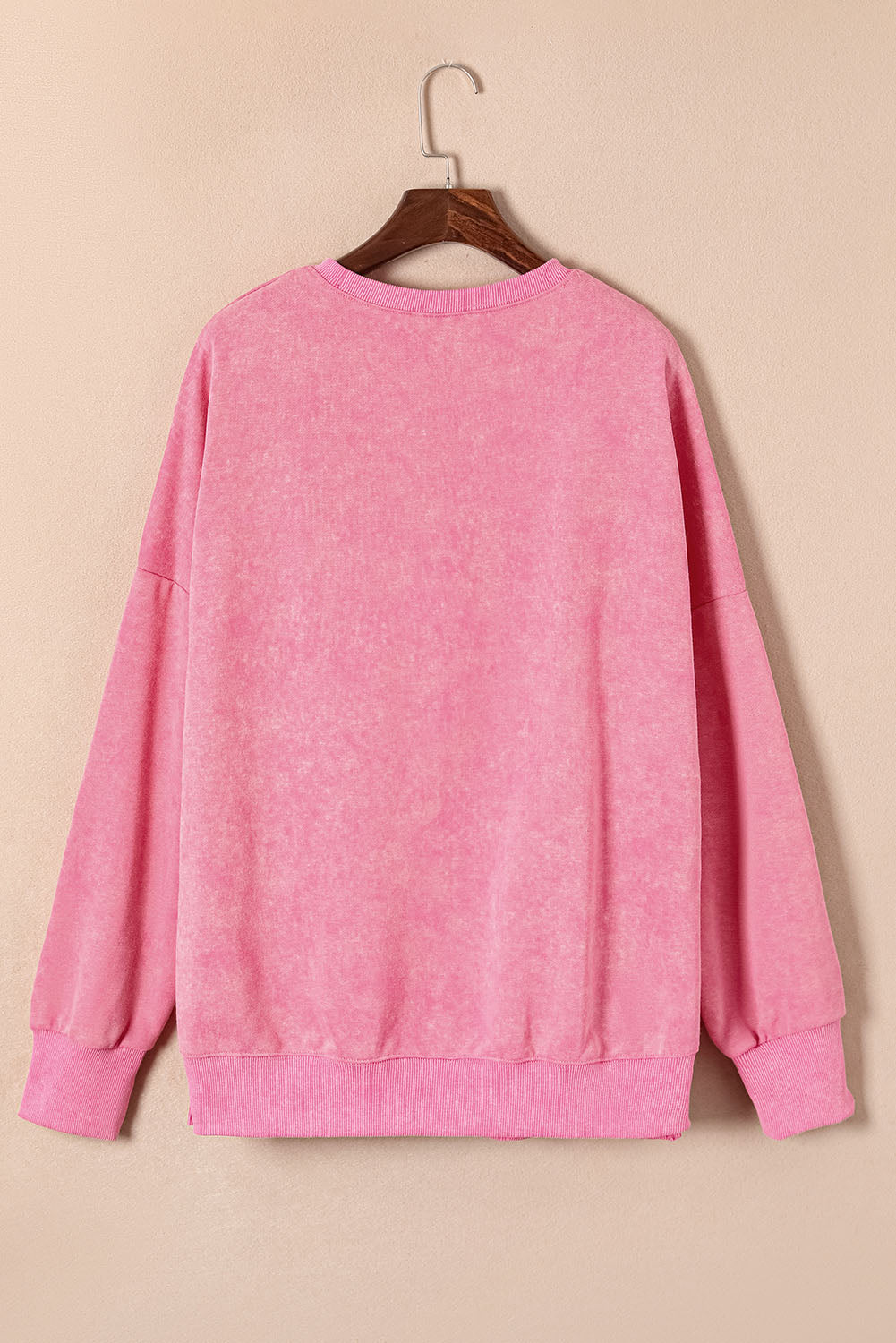 Pink Drop Shoulder Ribbed Trim Oversized Sweatshirt Sweatshirts & Hoodies JT's Designer Fashion