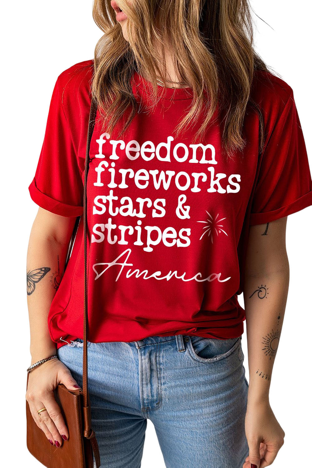 Fiery Red American Freedom Day Slogan Print T Shirt Graphic Tees JT's Designer Fashion