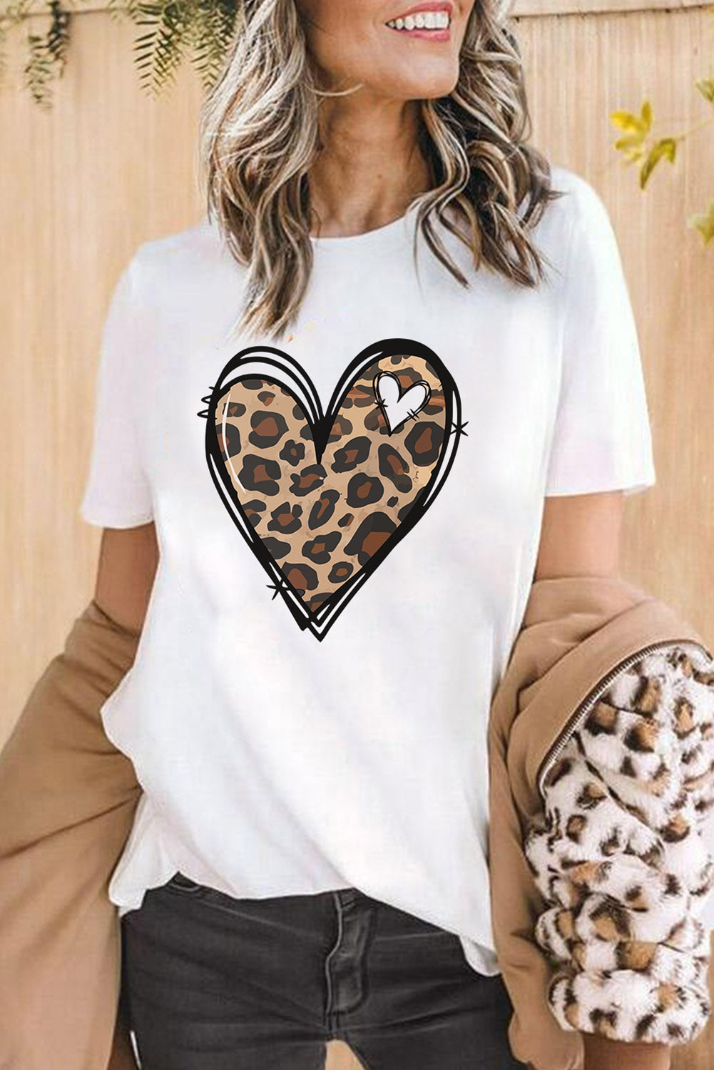 White Western Valentines Leopard Heart Graphic Tee Graphic Tees JT's Designer Fashion