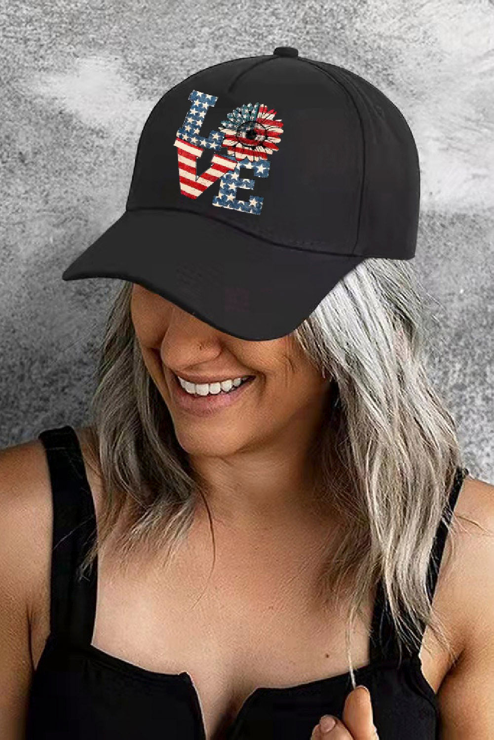 Black LOVE America Flag Sunflower Print Baseball Cap Hats & Caps JT's Designer Fashion