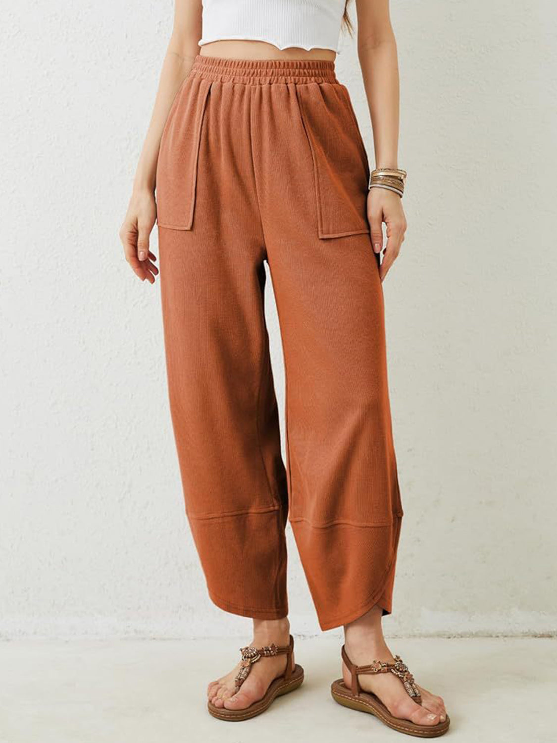 Lovelet Elastic Waist Wide Leg Pants Ochre Pants & Culotte JT's Designer Fashion