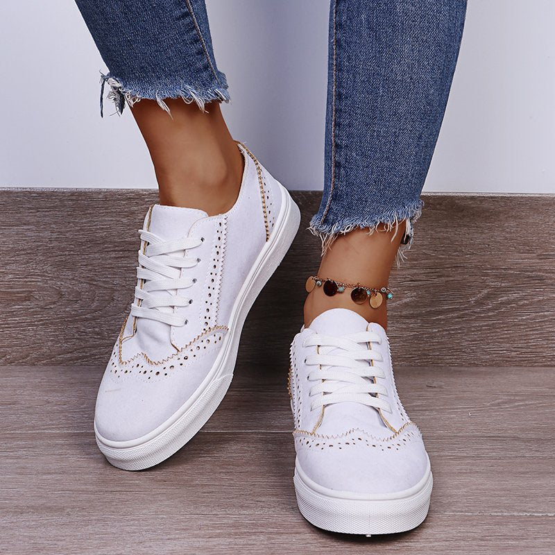 Suede Lace-Up Flat Sneakers White Footwear JT's Designer Fashion