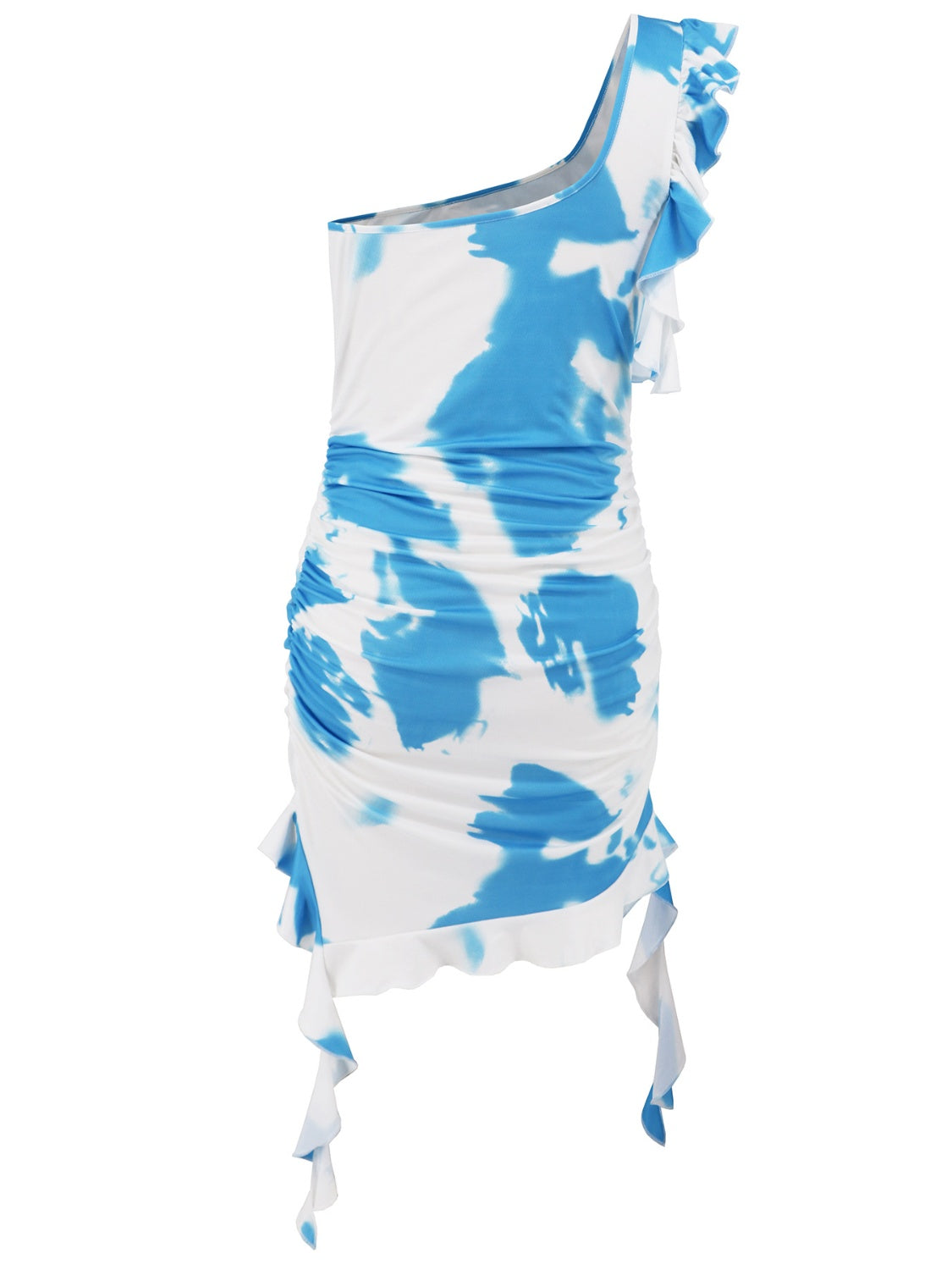 Ruffled Tie-Dye Single Shoulder Mini Dress Dresses JT's Designer Fashion