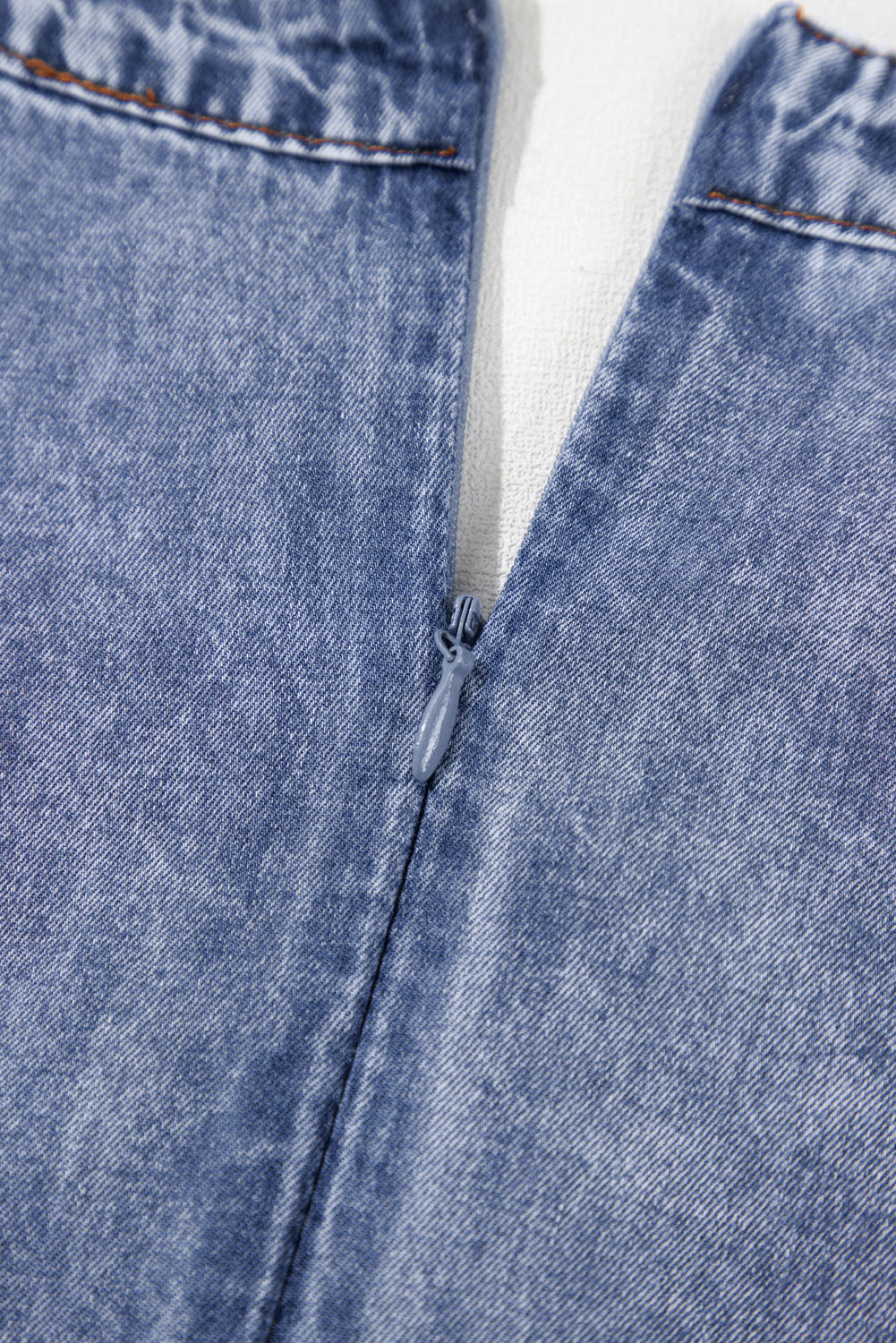 Beau Blue Tie V Neck Tucking Detail Short Sleeve Denim Shift Dress Mini Dresses JT's Designer Fashion