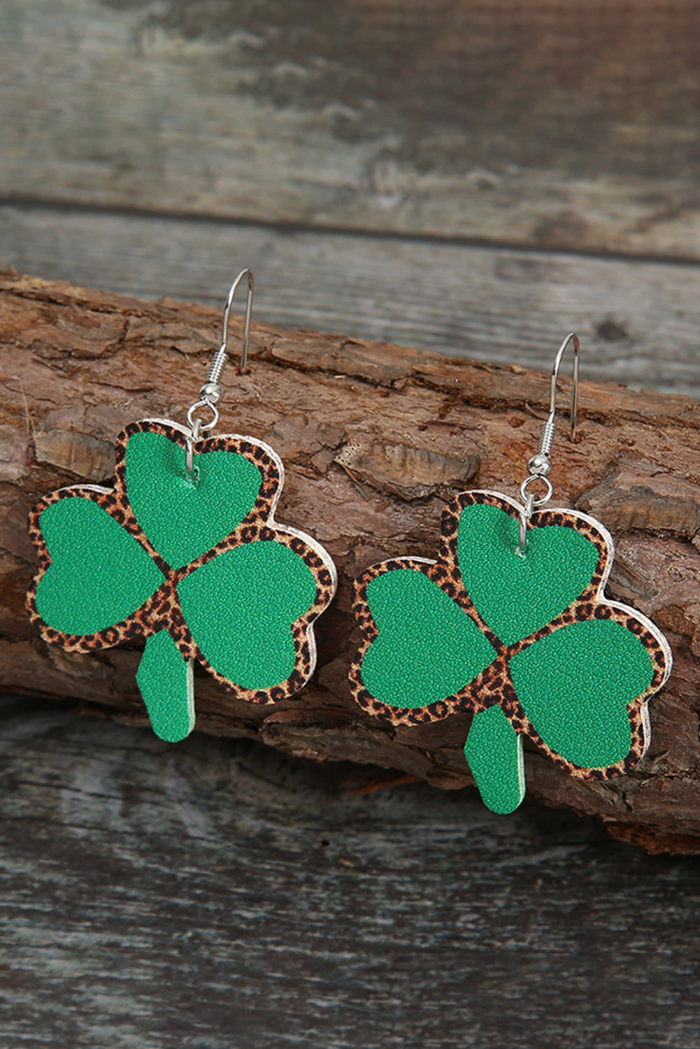 Green Shamrock Leopard PU Earrings Jewelry JT's Designer Fashion