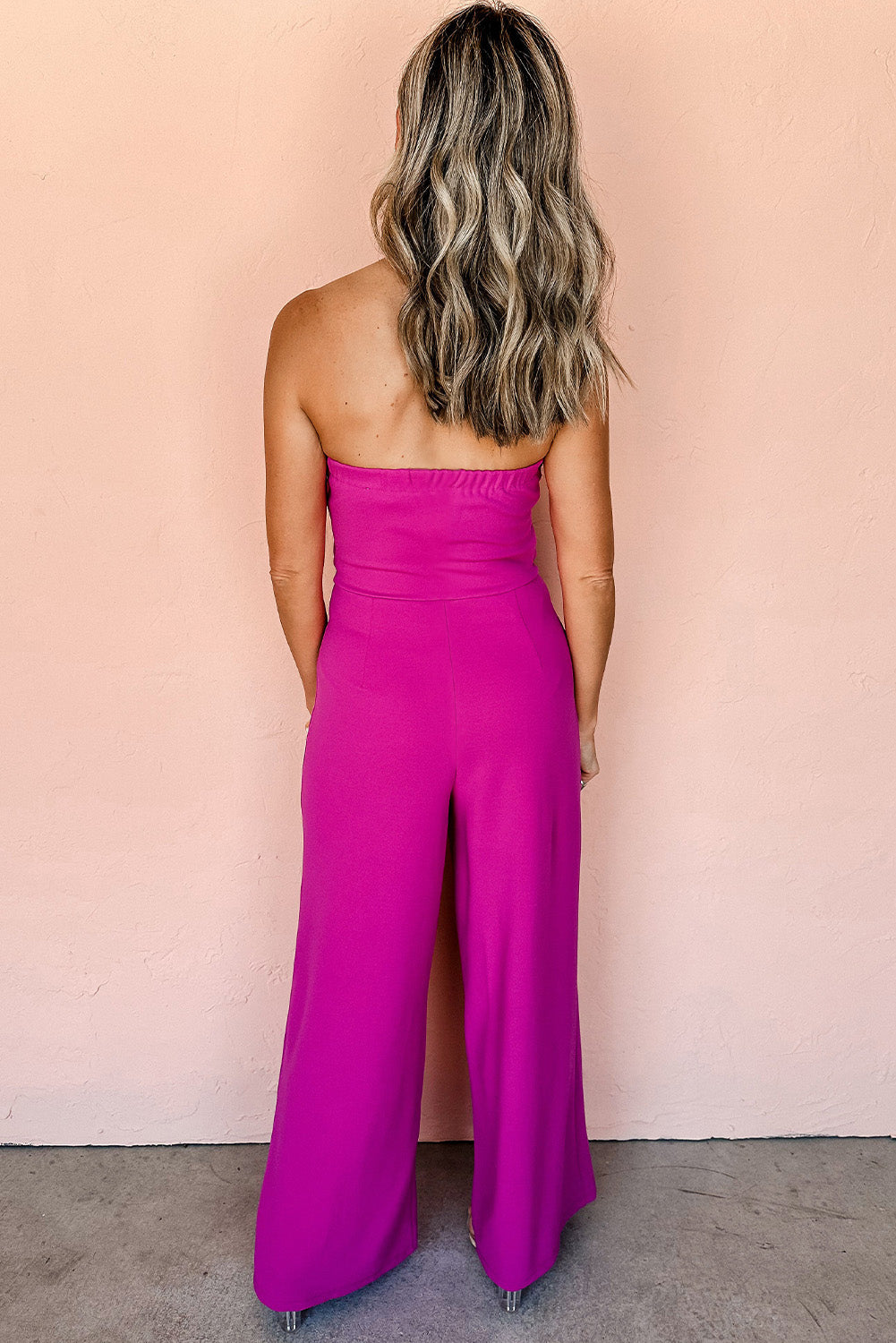 Bright Pink Bowknot Strapless Wide Leg Jumpsuit Jumpsuits & Rompers JT's Designer Fashion