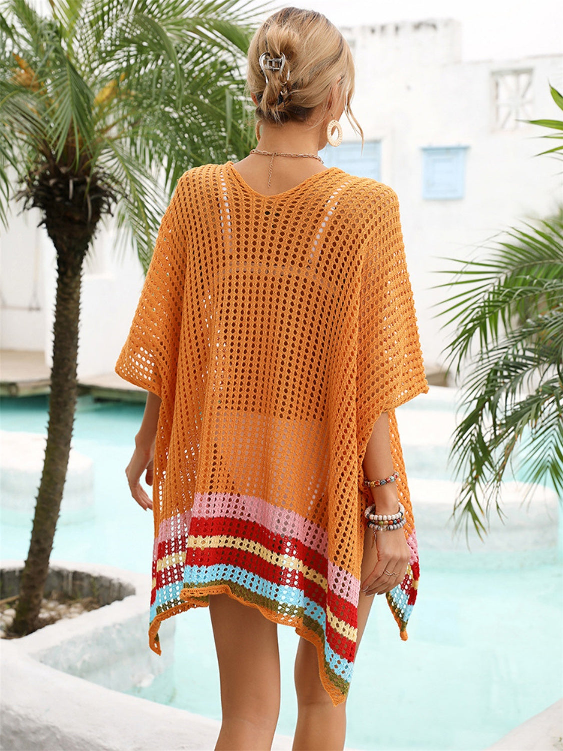 Slit Openwork V-Neck Half Sleeve Cover-Up Beach Cover-ups JT's Designer Fashion