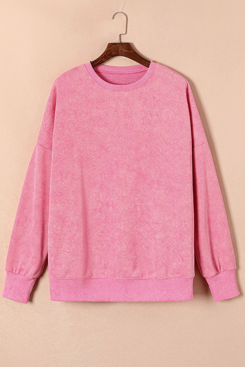 Pink Drop Shoulder Ribbed Trim Oversized Sweatshirt Sweatshirts & Hoodies JT's Designer Fashion