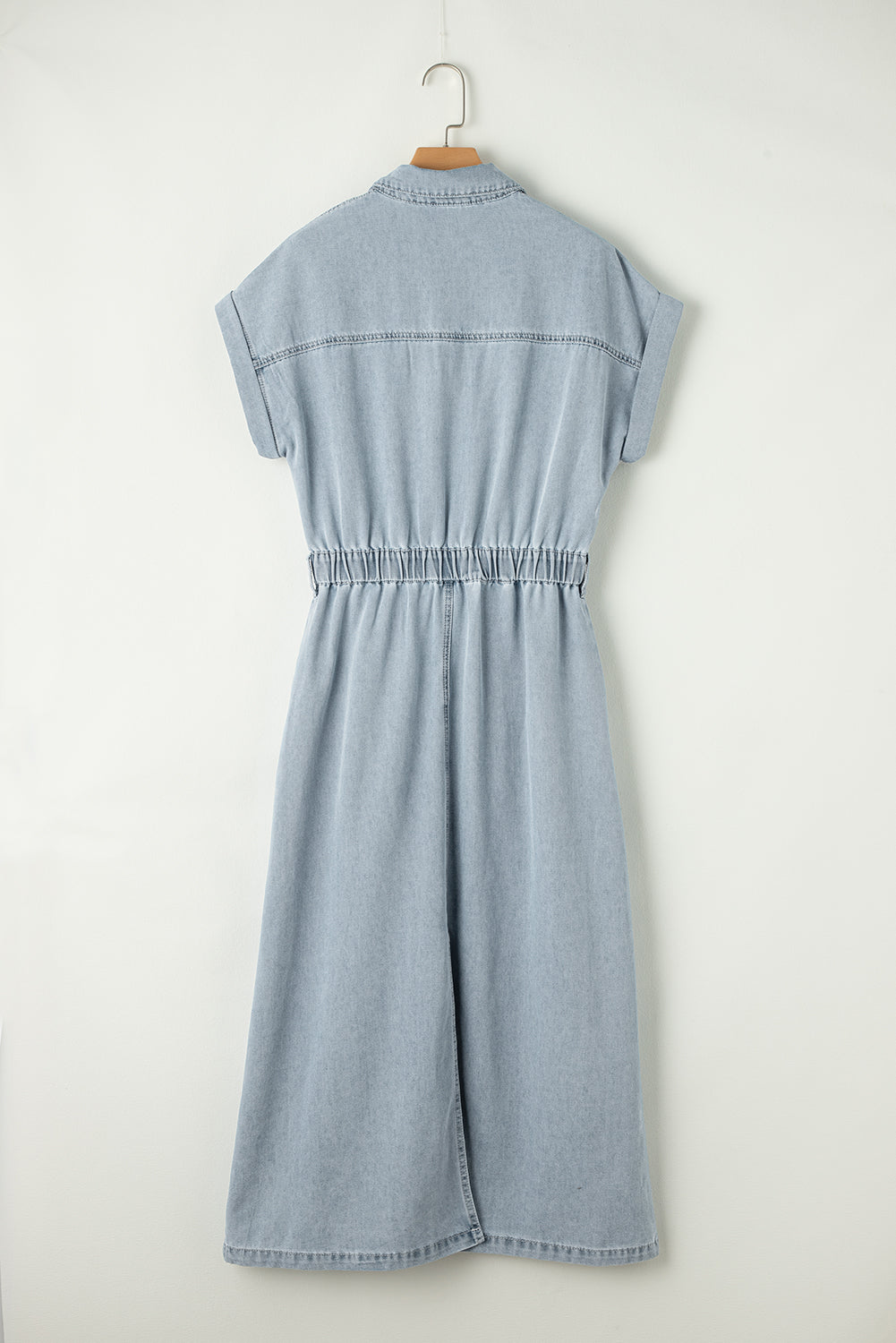 Beau Blue Short Batwing Sleeve Slit Back Denim Dress Maxi Dresses JT's Designer Fashion