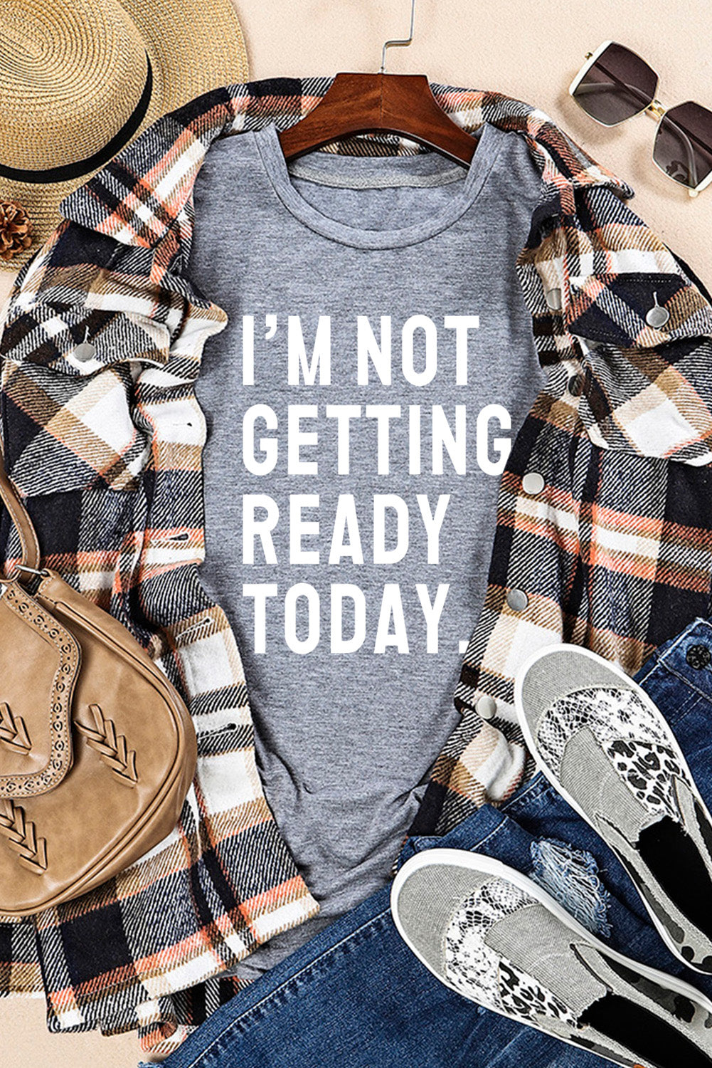 Gray I'M NOT GETTING READY TODAY Graphic T Shirt Graphic Tees JT's Designer Fashion