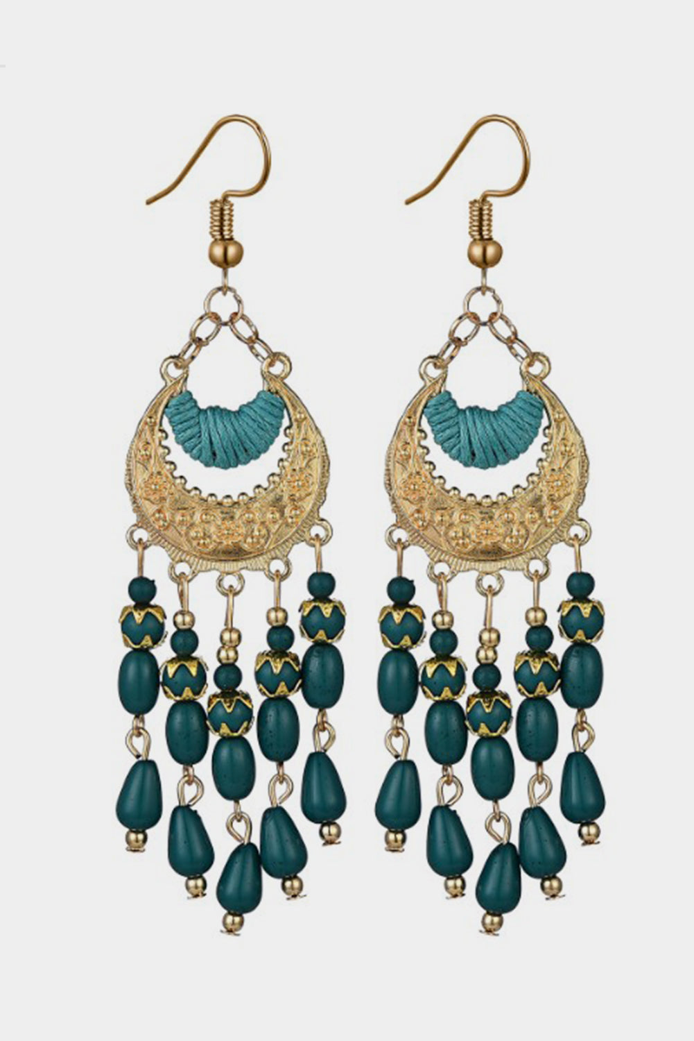 Light Blue Boho Beaded Tassel Alloy Charm Earrings Jewelry JT's Designer Fashion