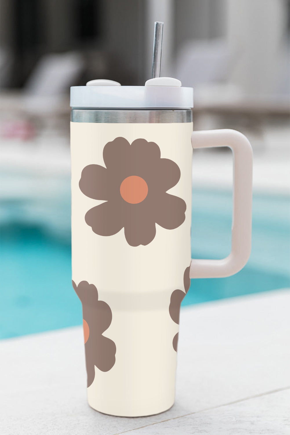 Light French Beige Flower Print Handle Stainless Vacuum 1200ml Tumblers JT's Designer Fashion