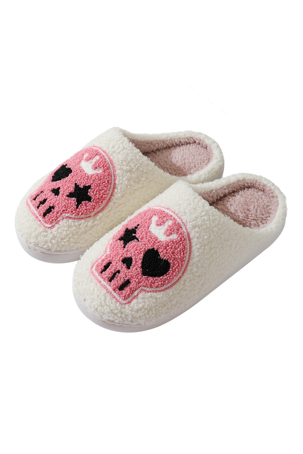 White Halloween Skull Printed Plush Winter Home Slippers Slippers JT's Designer Fashion