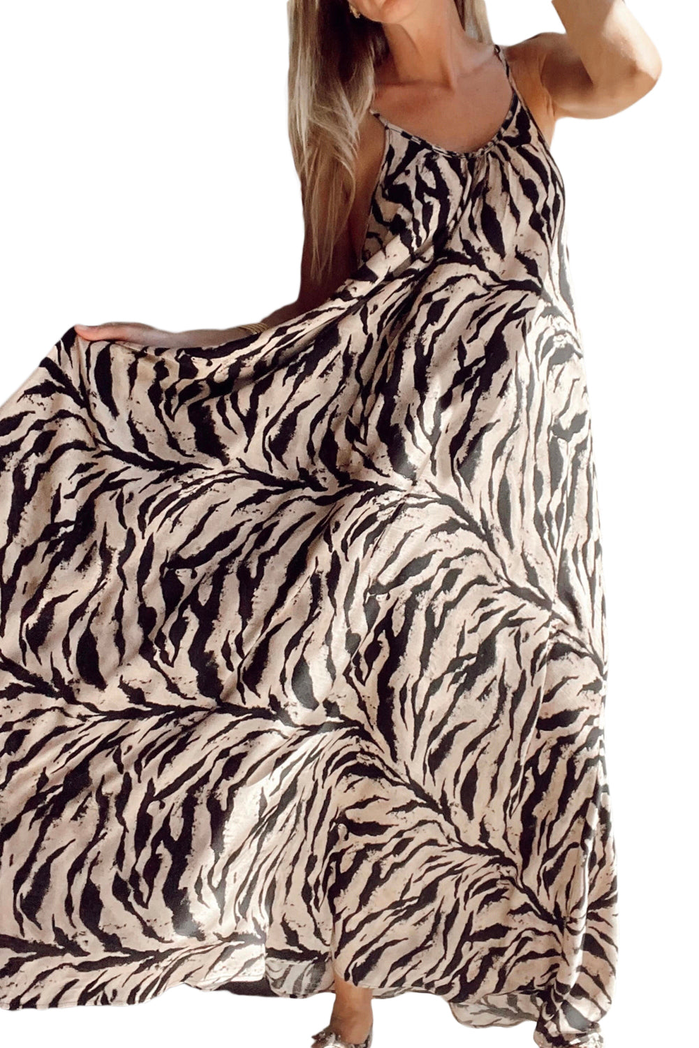 Black Abstract Print Open Back Boho Loose Maxi Sundress Maxi Dresses JT's Designer Fashion