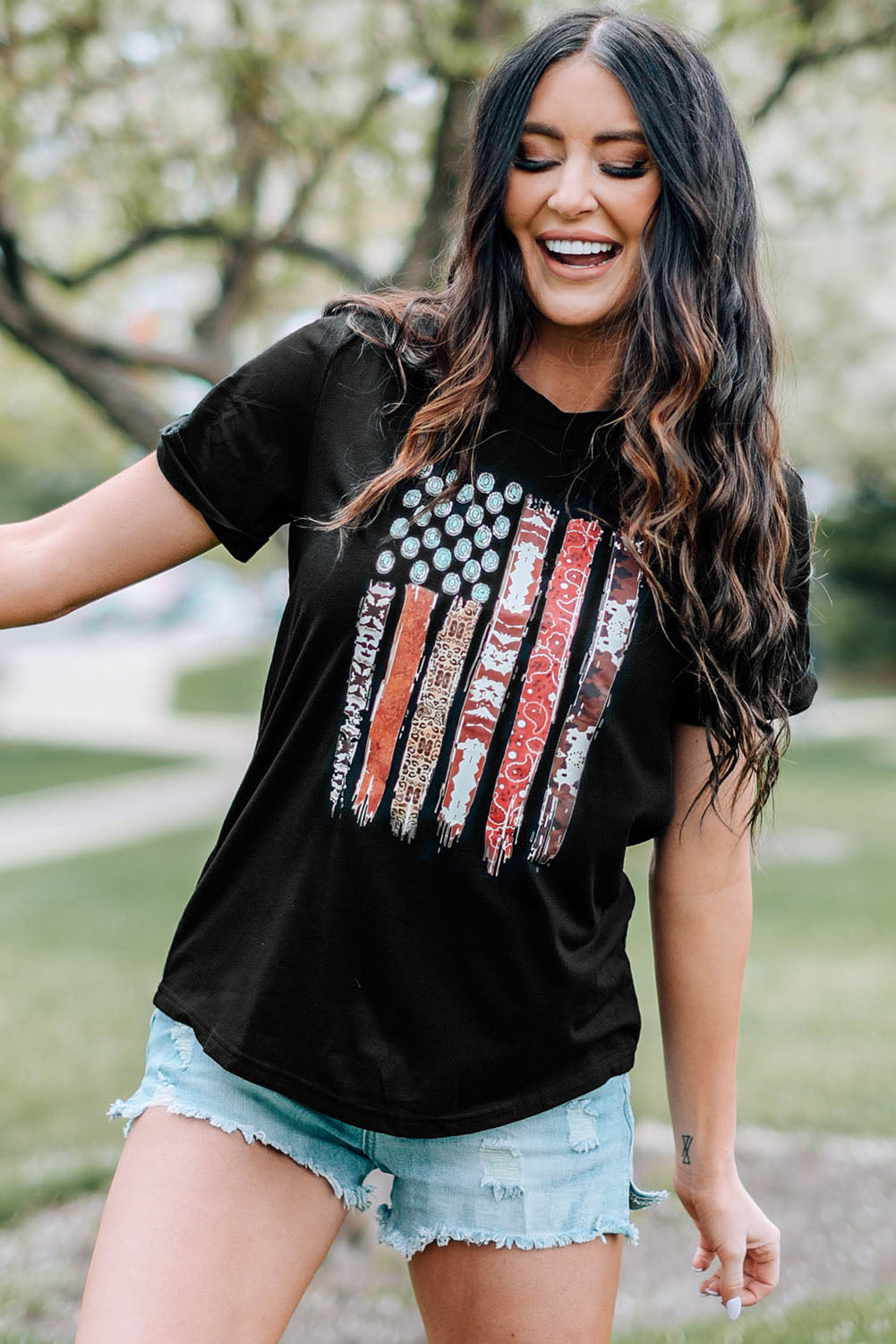 Black Western American Flag Graphic Tee Graphic Tees JT's Designer Fashion