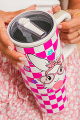 Rose Red Easter Rabbit Flower Checkered Print Large Tumbler 40oz Tumblers JT's Designer Fashion