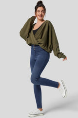 Navy Blue Button Fly High Waist Skinny Fit Jeans Bottoms JT's Designer Fashion