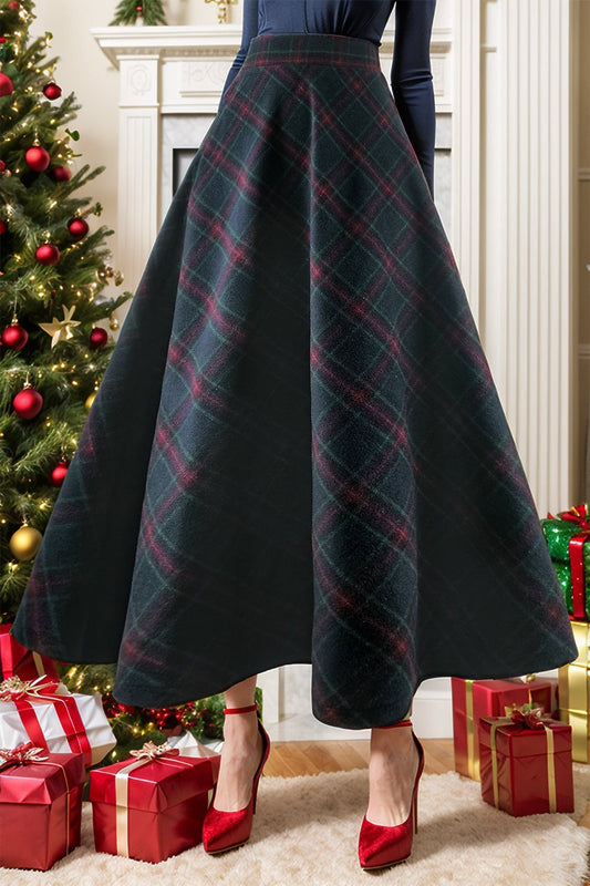 Plaid Elastic Waist Midi Skirt Dark Navy Skirts & Petticoat JT's Designer Fashion