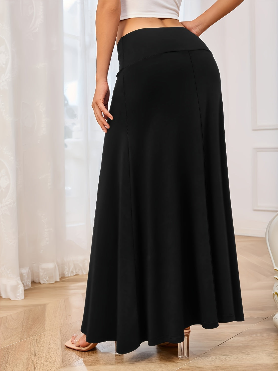 Solid Elastic Waist Maxi Skirt Skirts & Petticoat JT's Designer Fashion