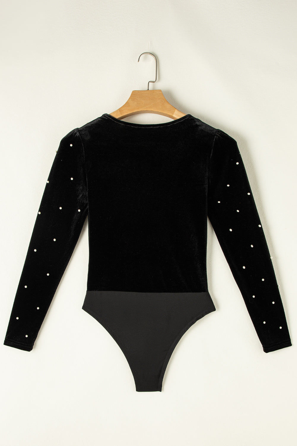 Black Velvet Beaded Long Sleeve V Neck Bodysuit Bodysuits JT's Designer Fashion