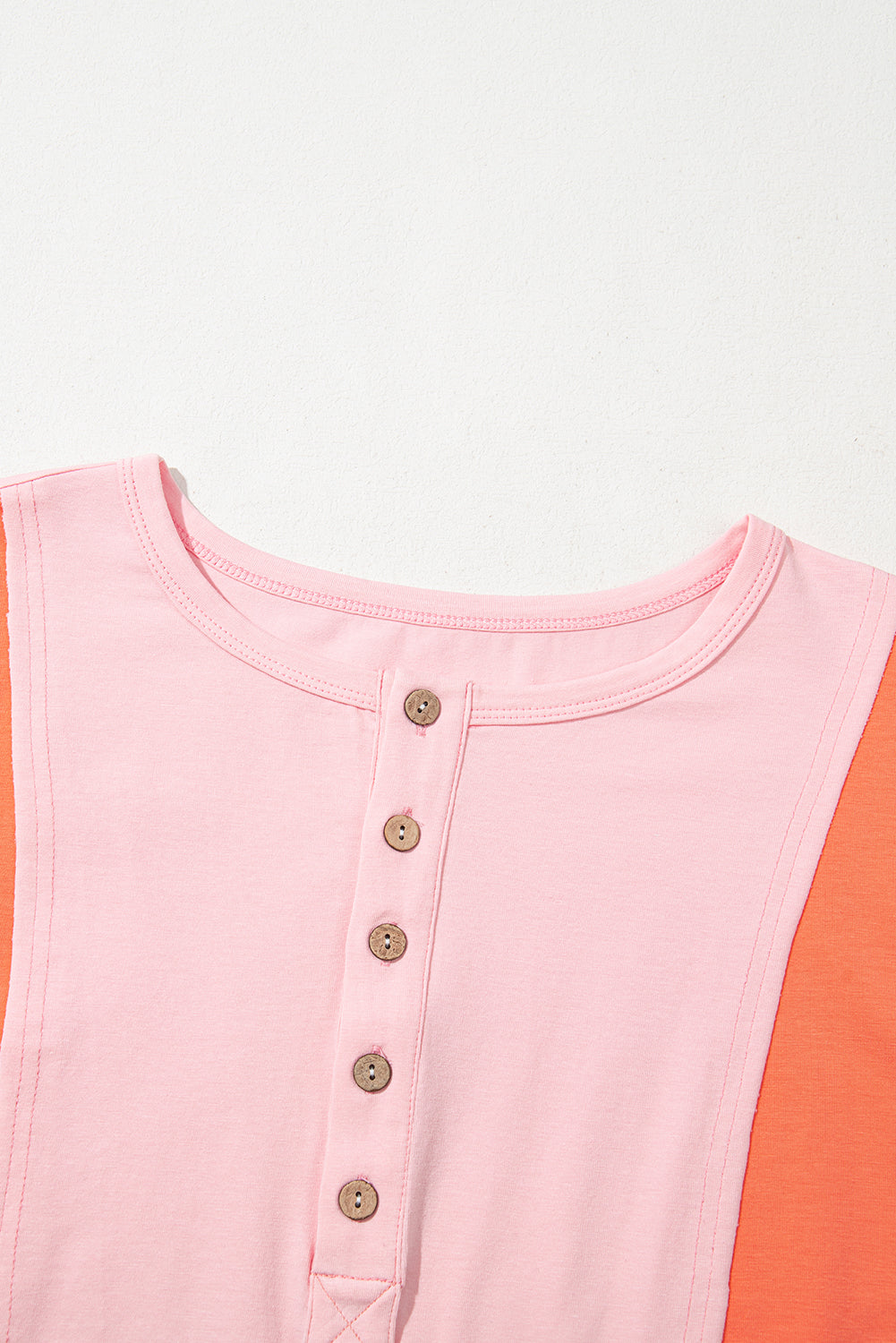 Pink Colorblock Long Sleeve Buttons Henley Top Long Sleeve Tops JT's Designer Fashion