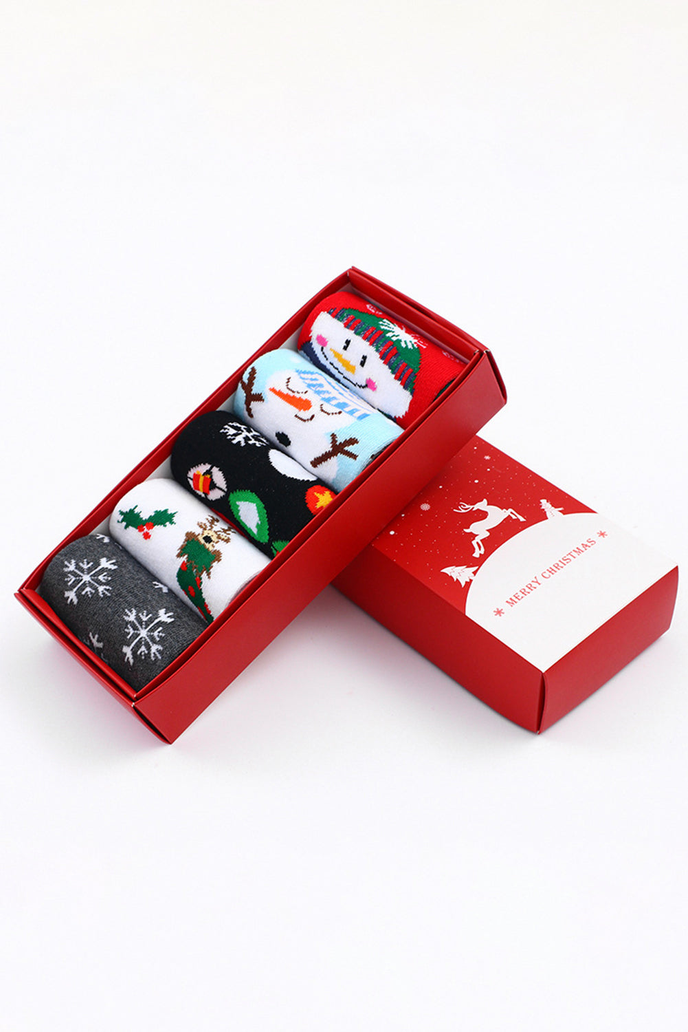 White Christmas Cartoon Pattern 5 Pairs/Set Socks Set with Box Socks JT's Designer Fashion