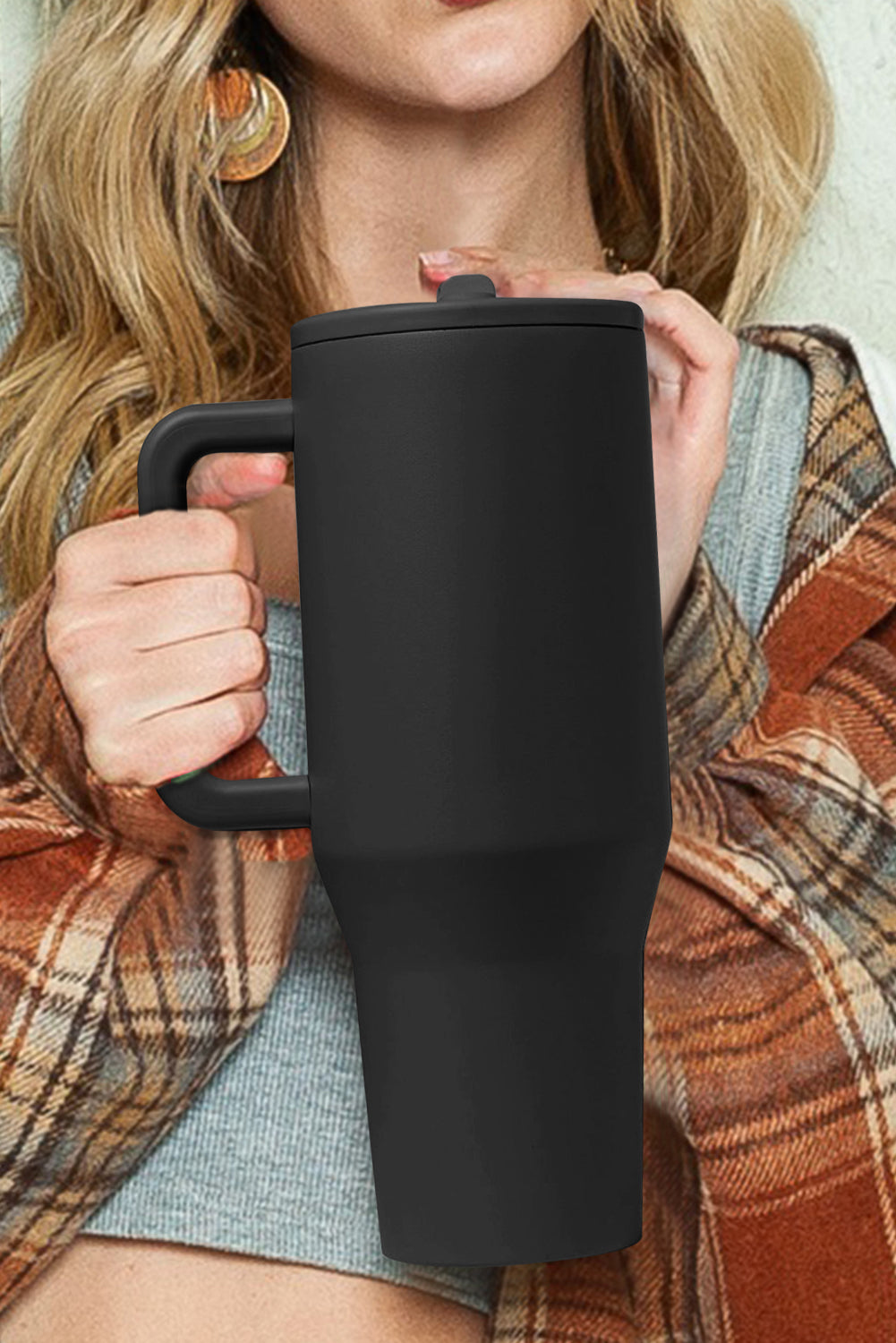 Black Frosted Stainless Handle Large Vacuum Cup with Straw 40oz Tumblers JT's Designer Fashion