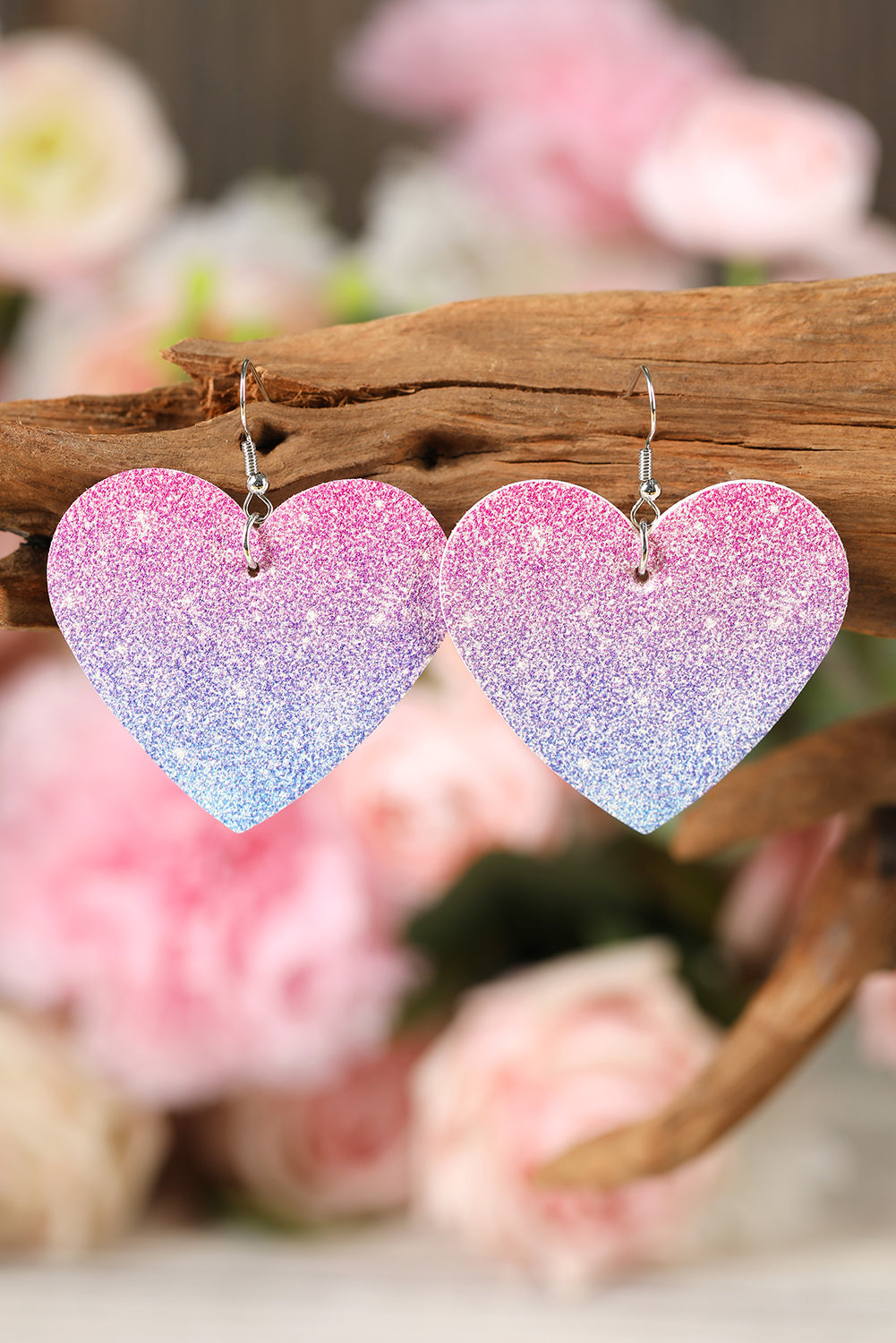 Pink Gradient Color Heart Shaped Drop Earrings Jewelry JT's Designer Fashion