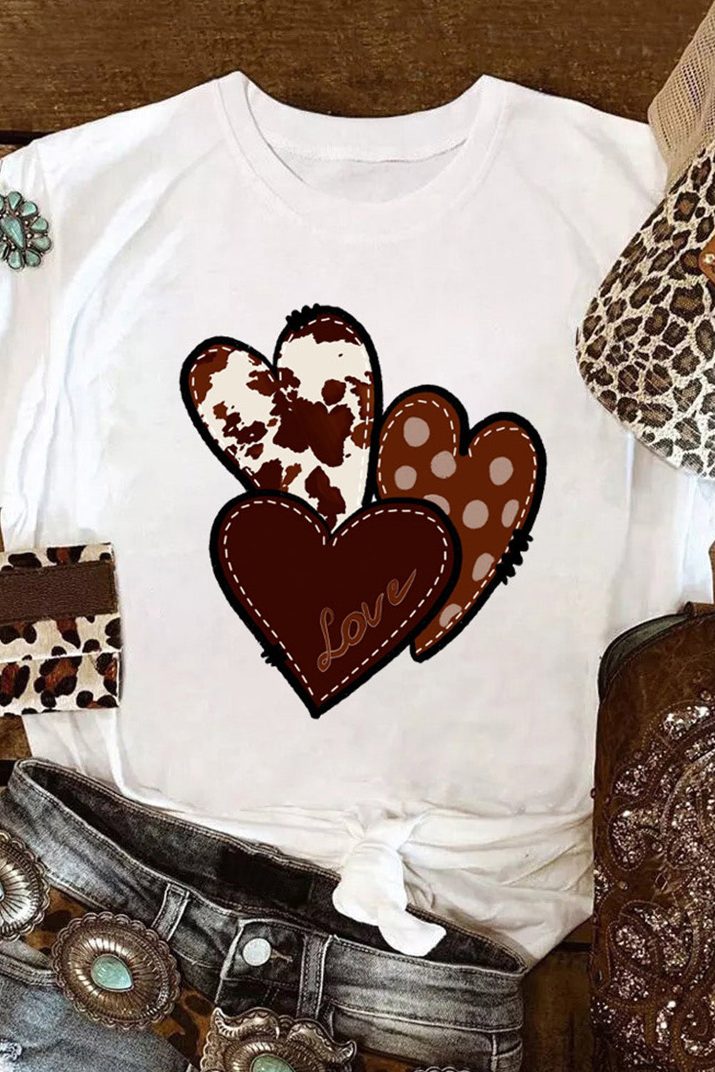 White Western Valentines Heart Graphic T-shirt Graphic Tees JT's Designer Fashion