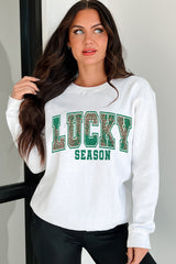 White Leopard LUCKY SEASON Printed St Patricks Pullover Sweatshirt Graphic Sweatshirts JT's Designer Fashion