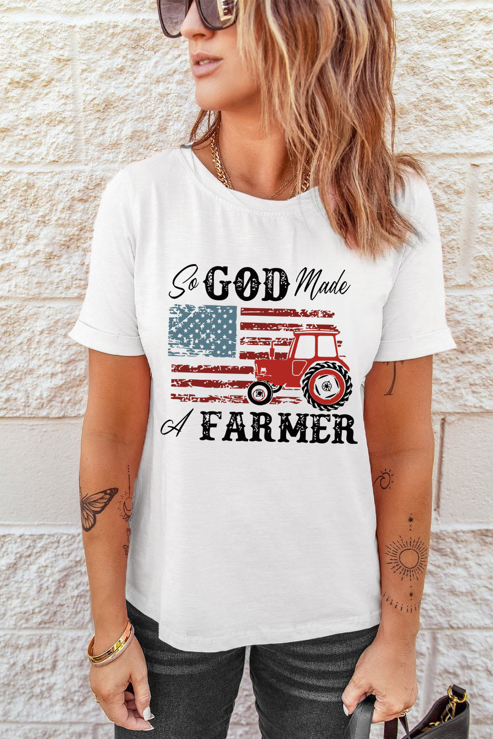 White So GOD Made A FARMER Flag Graphic Tee Graphic Tees JT's Designer Fashion