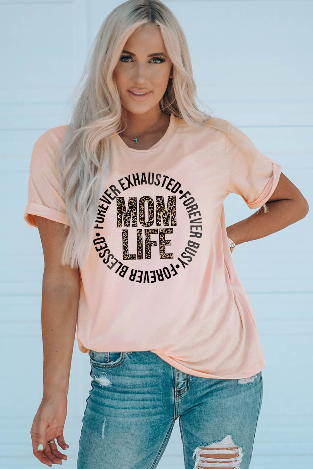 Pink MOM LIFE Slogan Graphic T-shirt Graphic Tees JT's Designer Fashion