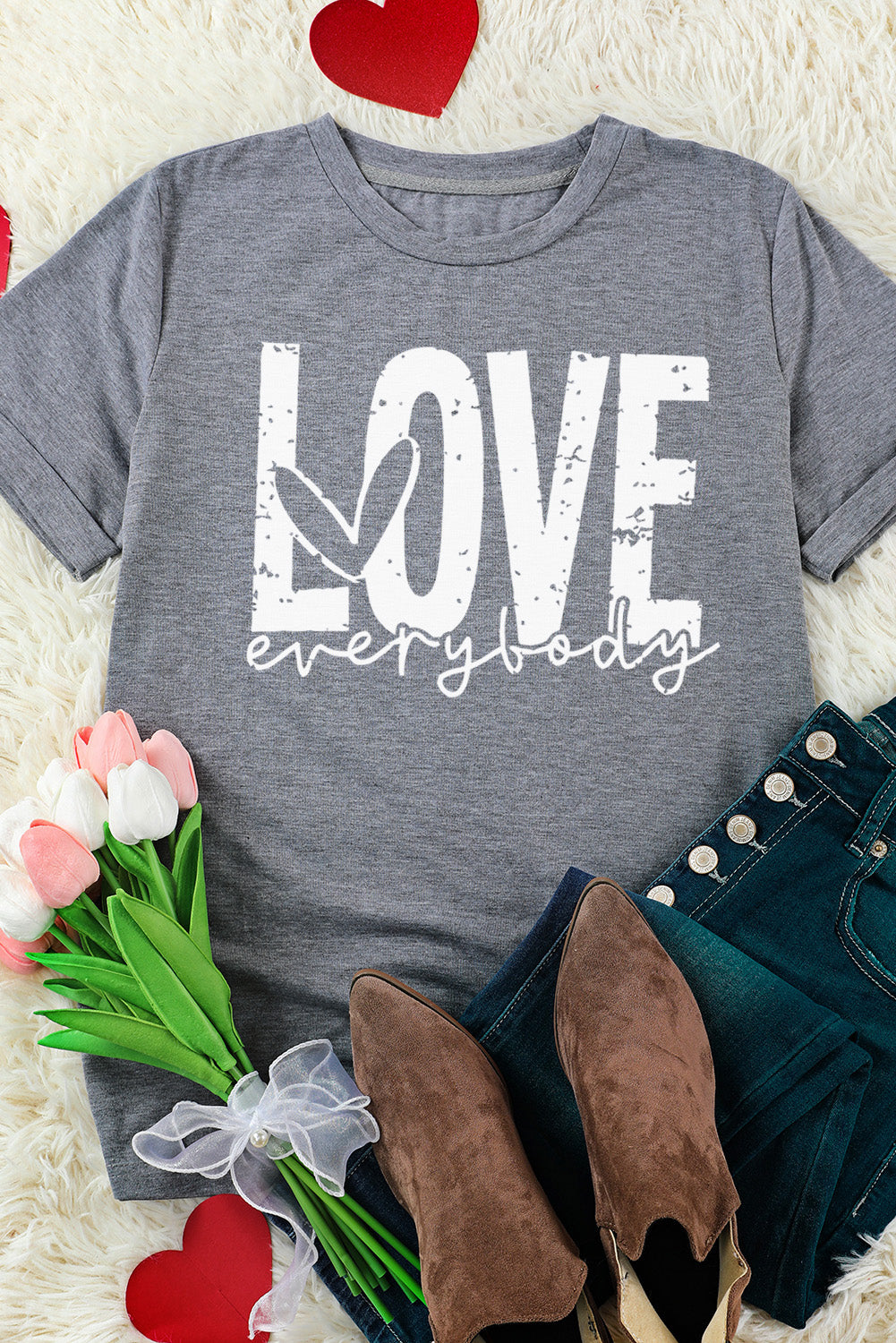 Gray LOVE everybody Graphic T-shirt Graphic Tees JT's Designer Fashion