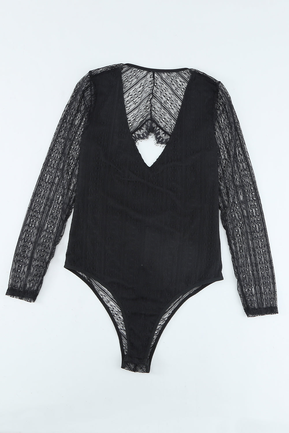 Black Lace Cut-out Deep V Neck Bodysuit Bodysuits JT's Designer Fashion