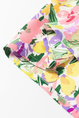 Purple Floral Print Puff Short Sleeve Crew Neck Blouse Blouses & Shirts JT's Designer Fashion