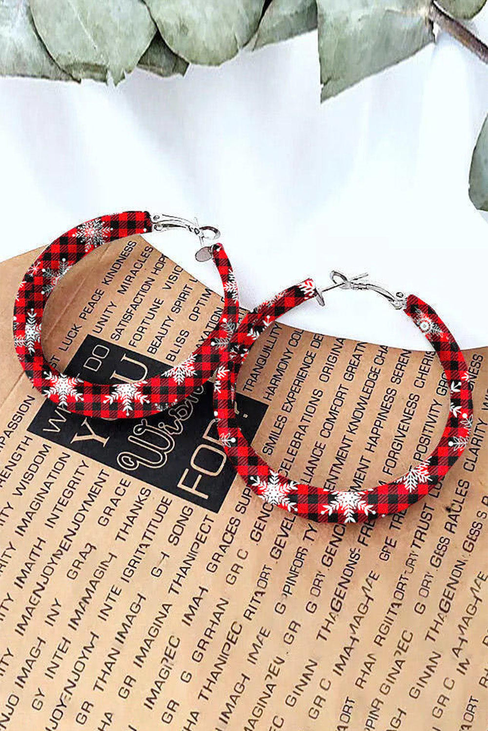 Red Christmas Plaid Snowflake Circle Earrings Jewelry JT's Designer Fashion