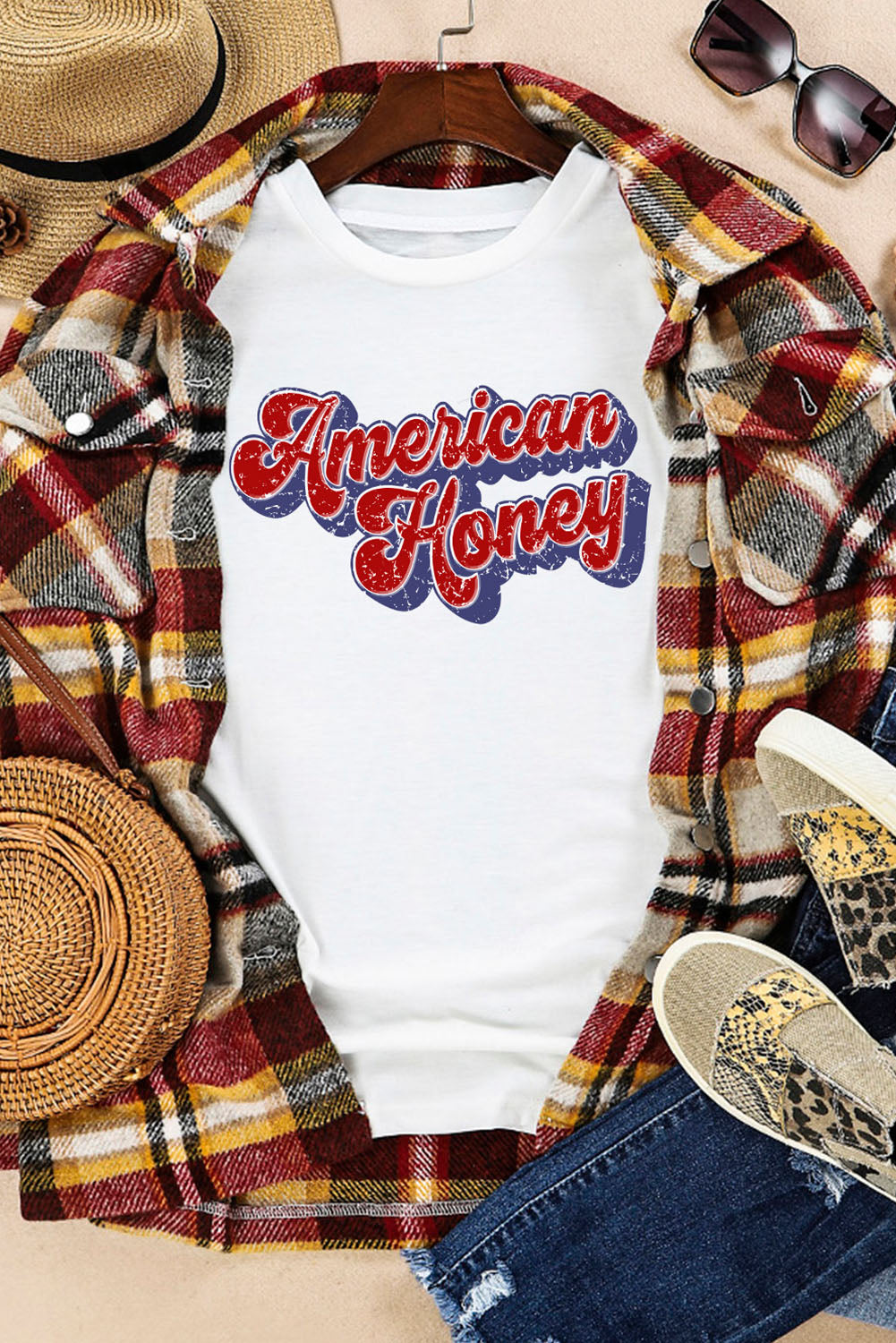 White American Honey Graphic Casual Tee Graphic Tees JT's Designer Fashion