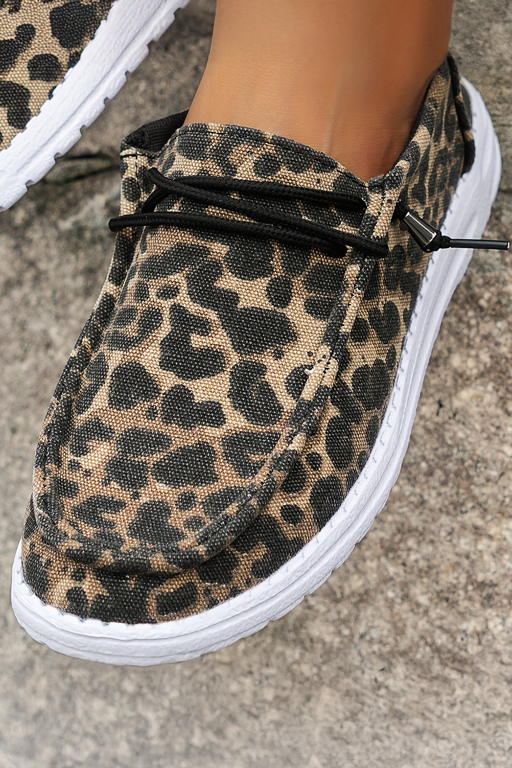 Coffee Lace-up Decor Leopard Canvas Shoes Women's Shoes JT's Designer Fashion