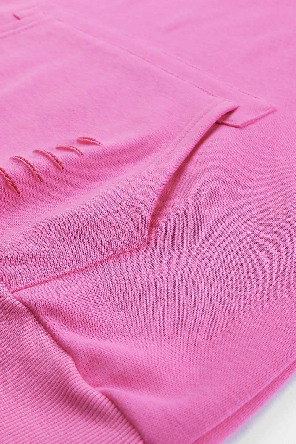 Pink Solid Ripped Hooded Sweatshirt with Kangaroo Pocket Sweatshirts & Hoodies JT's Designer Fashion