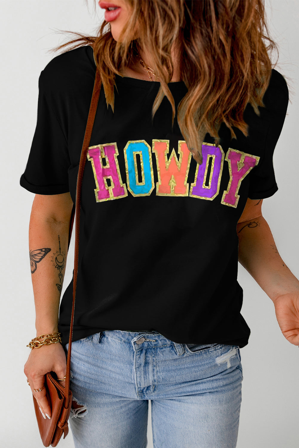 Black HOWDY Letters Graphic Tee Graphic Tees JT's Designer Fashion